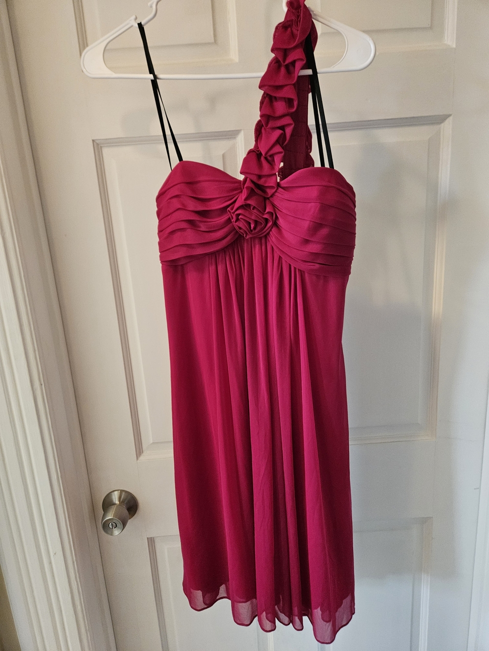 Vintage Betsy & Adam Fuchsia One-Shoulder Ruffled Cocktail Dress